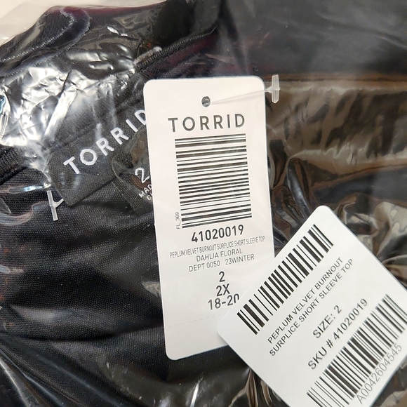 ❤️NWT VINTAGE TORRID TOP PEPLUM VELVET BURNOUT SURPLICE FLORAL BLOUSE PLUS SIZE - Picture 5 of 12